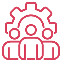 Icon of three people with a gear symbol above them.
