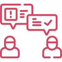 Icon of two people communicating with speech bubbles.